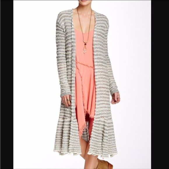 Free People Smile Like You Stripe Cardigan Duster Long Women’s XS Gray - Picture 1 of 9
